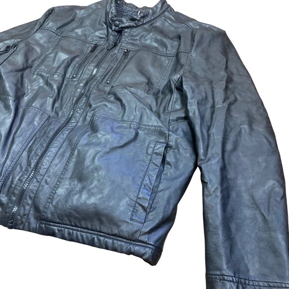 Kenneth Cole Reaction Mens Black Faux Leather Jacket XXL Sherpa Lined Very Nice - Picture 4 of 11